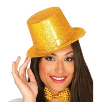 Cartola de plástico com glitter dourado - 58 cm