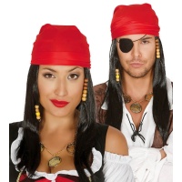 Peruca de pirata com lenço vermelho