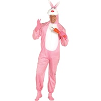 Fato de coelho rosa e branco para adulto