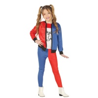 Disfarce de Harley super vilã vermelho e azul para menina