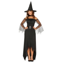 Fato de bruxa preta com chapéu para mulher