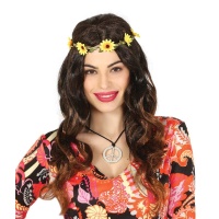 Cabeleira de hippie ondulada com bandolete de flores