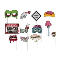 Kit para photo booth de Halloween zombie - 12 unidades