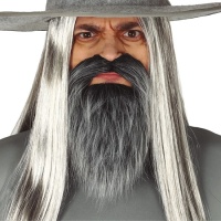 Barba de bigode cinzenta adesiva com bigode cinzento