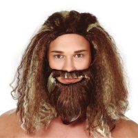 Peruca de cabelo comprido com barba e bigode