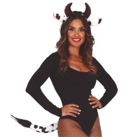 Fato de vaca preto e branco