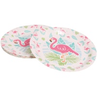 Pratos de cartão flamingo havaiano 23 cm - 8 peças