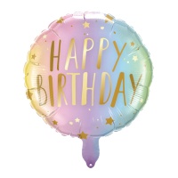 Balão Happy Birthday multicolorido em tons pastel 45 cm