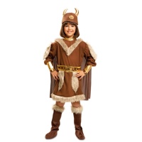Disfarce de Viking com capa, capacete e cobre-botas para menina