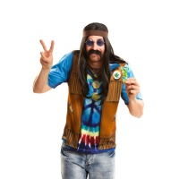 T-shirt de fantasia hippie com colete para homem