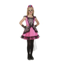 Fato de Esqueleto Catrina Rosa para rapariga
