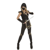 Fato de ninja preto e dourado para mulher