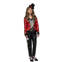 Fato de domador de circo vermelho e preto para rapariga.