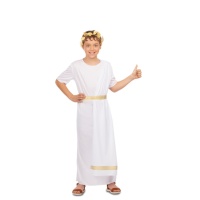 Fato romano branco e dourado para crianças