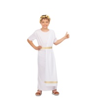 Fato romano branco e dourado para criança