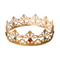 Coroa metálica dourada de rei com brilhantes