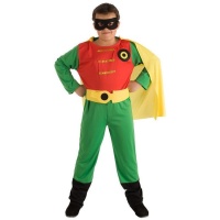Fato de super-herói vermelho e verde para criança