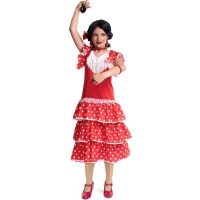 Fato Sevilhana Espanhola vermelho com bolinhas para menina