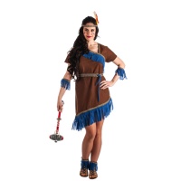 Fato de índio castanho e azul para mulher