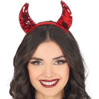 Diadema de chifres vermelhos com lantejoulas