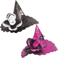 Mini chapéu de bruxa com flores e lantejoulas
