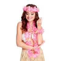 Conjunto havaiano de flores cor-de-rosa