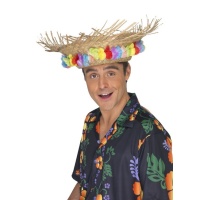 Chapéu havaiano de praia com flores - 55 cm