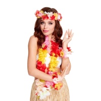 Conjunto havaiano de flores multicoloridas