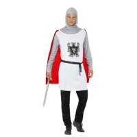 Fato de cavaleiro branco medieval com cota de malha para homem.