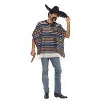 Poncho mexicano às riscas para adultos