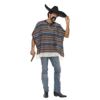 Poncho mexicano às riscas para adulto