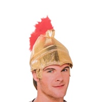 Capacete de soldado romano com pluma vermelha