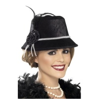 Chapéu cloché preto anos 20 - 55 cm