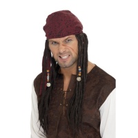 Peruca de pirata com missangas e lenço