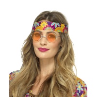 Óculos de hippie redondos cor de laranja para adulto