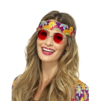 Óculos de hippie redondos vermelhos para adulto