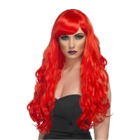 Peruca comprida de cabelo ruivo com franjas