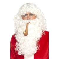 Peruca, barba, óculos e cachimbo do Pai Natal