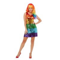 Fato de lantejoulas arco-íris para mulheres