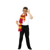 Fato de feiticeiro Harry Potter para criança com óculos, lenço e gravata.