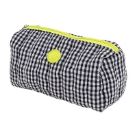 Necessaire vichy preto e branco com fecho em cor flúor de 18 x 11 x 8 cm