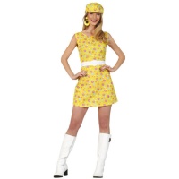 Fato hippie com chapéu amarelo dos anos 60 para mulheres