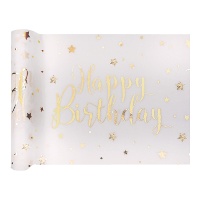 Caminho de mesa de 30 cm de Feliz Aniversário branco - 5 m