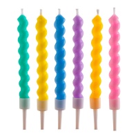 Velas em espiral de cor pastel 10 cm - Dekora - 6 unidades