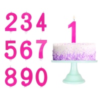 Vela grande número cor-de-rosa metalizada 11,5 cm