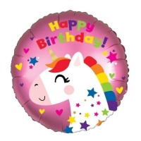 Balão de Feliz Aniversário Unicórnio Rosa 43 cm - Anagrama