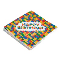 Guardanapos de Feliz Aniversário Lego de 16,5 x 16,5 cm - 12 unidades