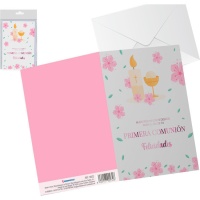 Cartão de felicitações Comunhão cor-de-rosa