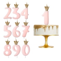 Vela de número rosa com coroa dourada de 9,5 cm