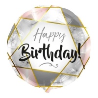 Balão de Feliz Aniversário geométrico de marfim 45 cm - Folat